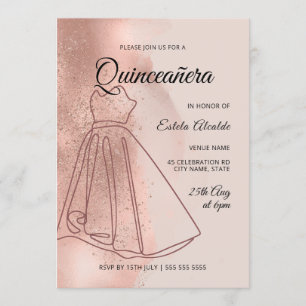 Invitación Quinceanera Mis Quince Dusty Rosa Gold Elegante