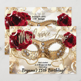 Invitación Quinceañera Mis Quiñce Fiesta de Máscara de Oro Cr