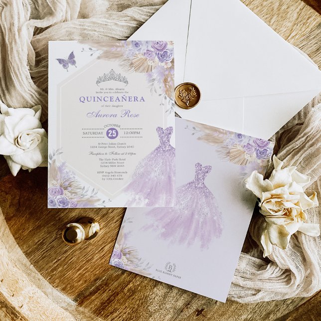 Invitación Quinceañera Mis Quince Rosas de Plata Púrpura (Subido por el creador)
