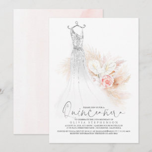 Invitación Quinceañera Moda Plata Pampas Grass 15º cumpleaños