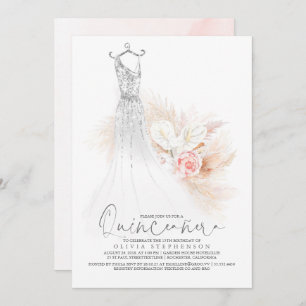 Invitación Quinceañera Moda Plata Pampas Grass 15 cumpleaños