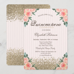 Invitación Quinceañera Moderno de Diamantes de Oro Falso Rosa
