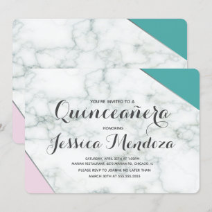 Invitación Quinceañera Moderno de Mármol Rosa Verde Claro Dul