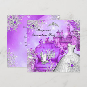 Invitación Quinceañera Morada Mascarada Princesa Mágica