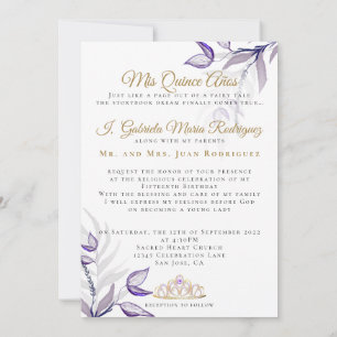 Invitación Quinceañera Morada Mis Quince Años Follaje Morado