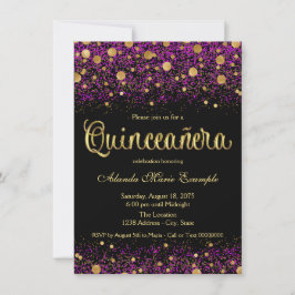 Invitación Quinceanera morada y dorada