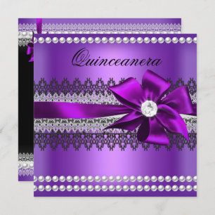 Invitación Quinceanera Morado Bow Perla Negro Diamante