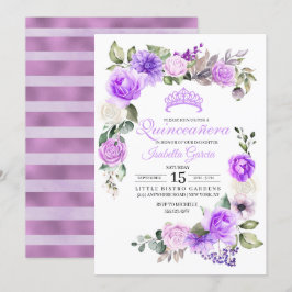 Invitación Quinceanera Morado Floral Primavera Quinceanera cu
