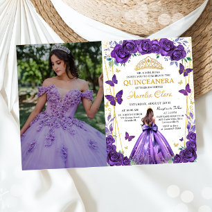Invitación Quinceañera Morado Floral Princesa Butterflies