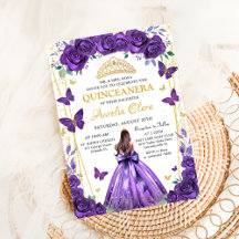 Quinceañera Morado Floral Princesa Butterflies