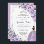 Invitación Quinceañera Morado Floral Princesa Plata Cumpleaño<br><div class="desc">Personalice esta encantadora invitación de quinceañera con su propia redacción fácil y rápidamente,  simplemente pulse el botón personalizar it para reorganizar y formatear el estilo y la ubicación del texto. ¡Artículos coincidentes disponibles en la tienda! c) El estudio Happy Cat Studio</div>