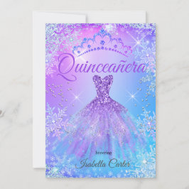 Invitación Quinceanera Morado Rosa Azul Invierno Maravilla 2