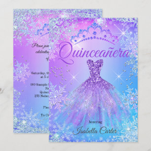 Invitación Quinceañera Morado Rosa Azul Invierno País de las