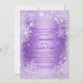 Invitación Quinceanera Morado Snowflake Winter Wonderland