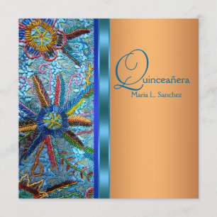 Invitación Quinceanera, Naranja azul turquesa del suroeste