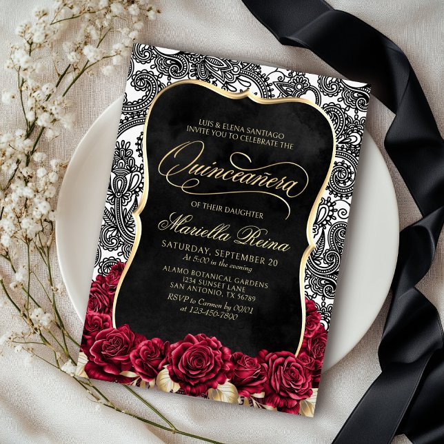 Invitación Quinceañera negra de oro blanco (Subido por el creador)