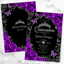 Quinceanera negra de plata morada