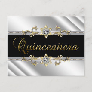 Invitación Quinceanera negra dorada plateada