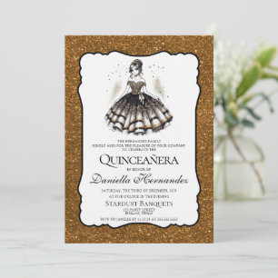 Invitación Quinceañera negra y dorada