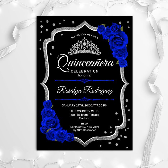 Invitación Quinceanera - Negro Plata Azul Real (Subido por el creador)