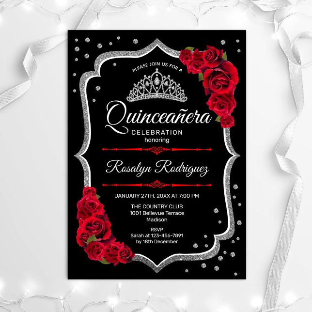 Invitación Quinceanera - Negro Plata Rojo (Subido por el creador)