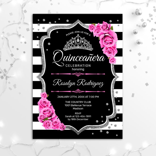 Invitación Quinceanera - Negro rosado plateado (Subido por el creador)