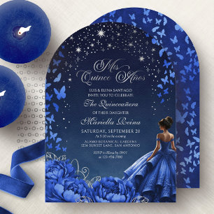 Invitación Quinceañera Noche Estrellada Azul Real