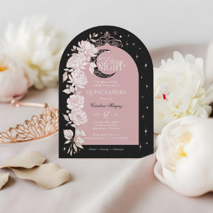 Invitación Quinceañera Noche Estrellada Floral Luna Celeste