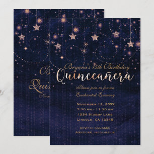Invitación Quinceañera Noche Estrellada Púrpura y Dorado Capr