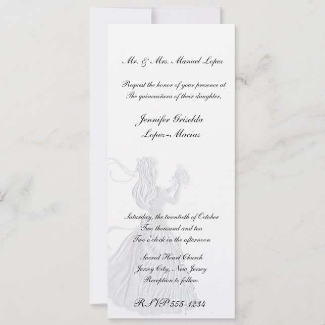 Invitación Quinceanera o dulce fiesta de cumpleaño (Anverso)