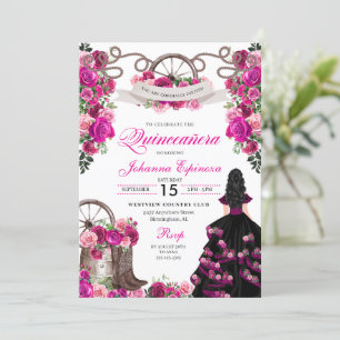 Invitación Quinceanera Occidental de Magenta y Niña Negra