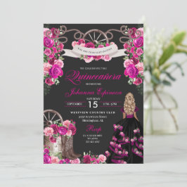 Invitación Quinceanera Occidental de Magenta y Niña Negra