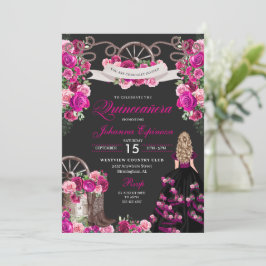 Invitación Quinceanera Occidental de Magenta y Niña Negra
