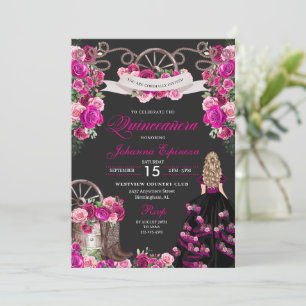 Invitación Quinceanera Occidental de Magenta y Niña Negra