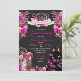 Invitación Quinceanera Occidental de Magenta y Niña Negra