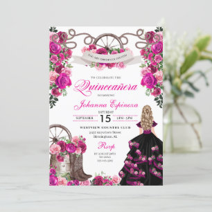 Invitación Quinceanera Occidental de Magenta y Niña Negra