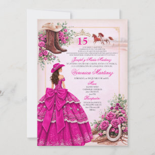 Invitación Quinceañera Occidental Rosa Caliente Fuchsia