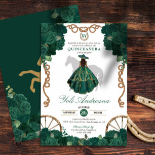 Invitación Quinceanera occidental Rosa verde esmeralda