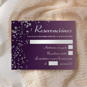 Invitación Quinceanera Ombre Plata Púrpura RSVP Española