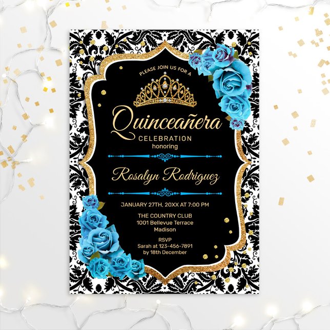 Invitación Quinceanera - Oro Azul Negro (Subido por el creador)