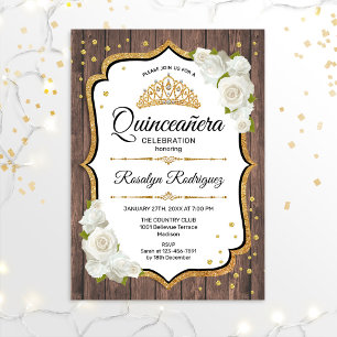Invitación Quinceanera - Oro Blanco de Madera Rusa