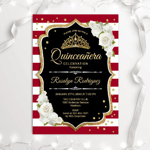 Invitación Quinceanera - Oro Blanco Rojo Negro