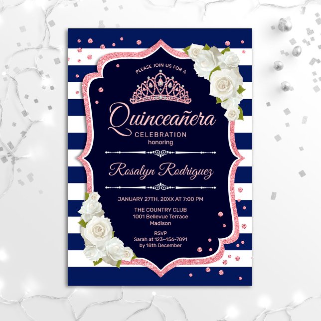 Invitación Quinceanera - Oro de la Rosa Blanca de la Marina (Subido por el creador)