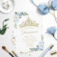 Invitación Quinceanera Oro Español Tiara Azul