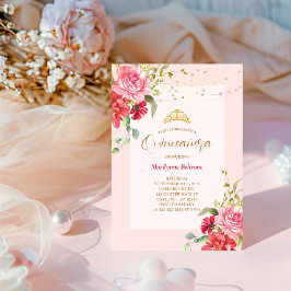 Invitación Quinceañera Oro Floral Rosa