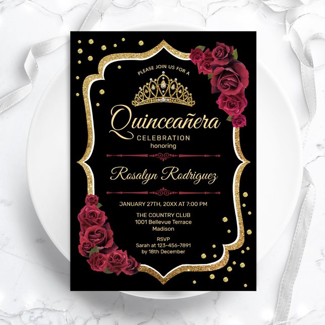 Invitación Quinceanera - Oro negro de Borgoña (Subido por el creador)