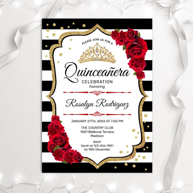 Invitación Quinceanera - Oro rojo blanco (Subido por el creador)