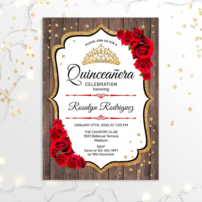 Invitación Quinceanera - Oro Rojo Blanco de Madera Rusa (Subido por el creador)