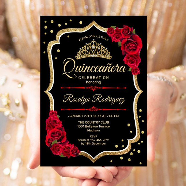Invitación Quinceanera - Oro Rojo Negro (Subido por el creador)