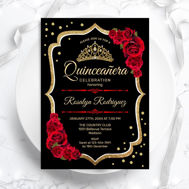 Invitación Quinceanera - Oro Rojo Negro (Subido por el creador)